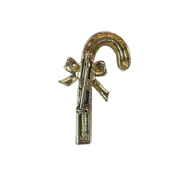 GERRY'S Vintage Candy Cane Brooch, Red Enamel Holiday Pin - Picture 2 of 3